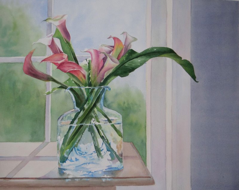 “The Calla Lillies Are Blooming” by Isabel Pizzolato, Delaware Watercolor Society.